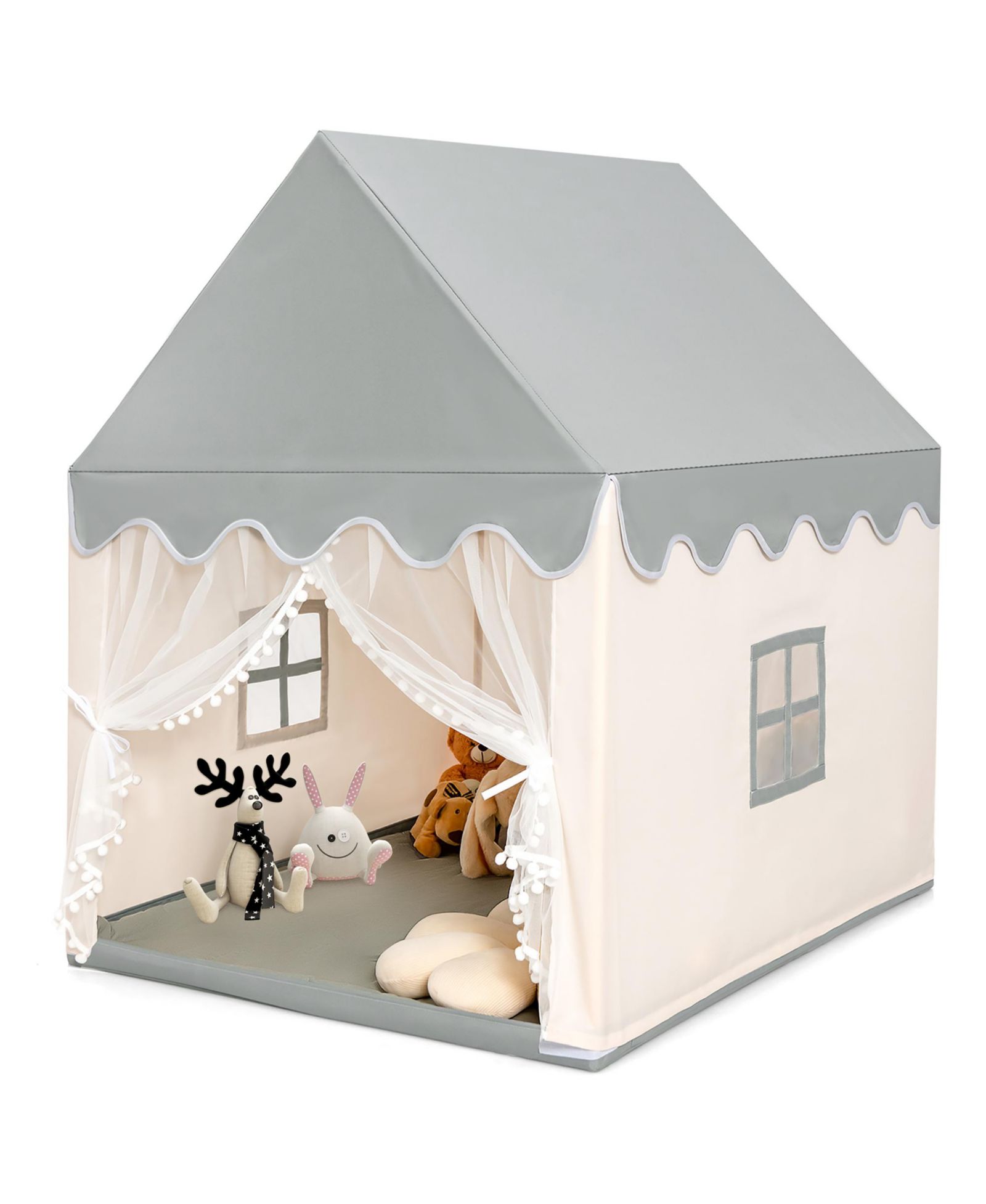 Costway Large Solid Wood Playhouse, 2-Piece Set, Ages 3+