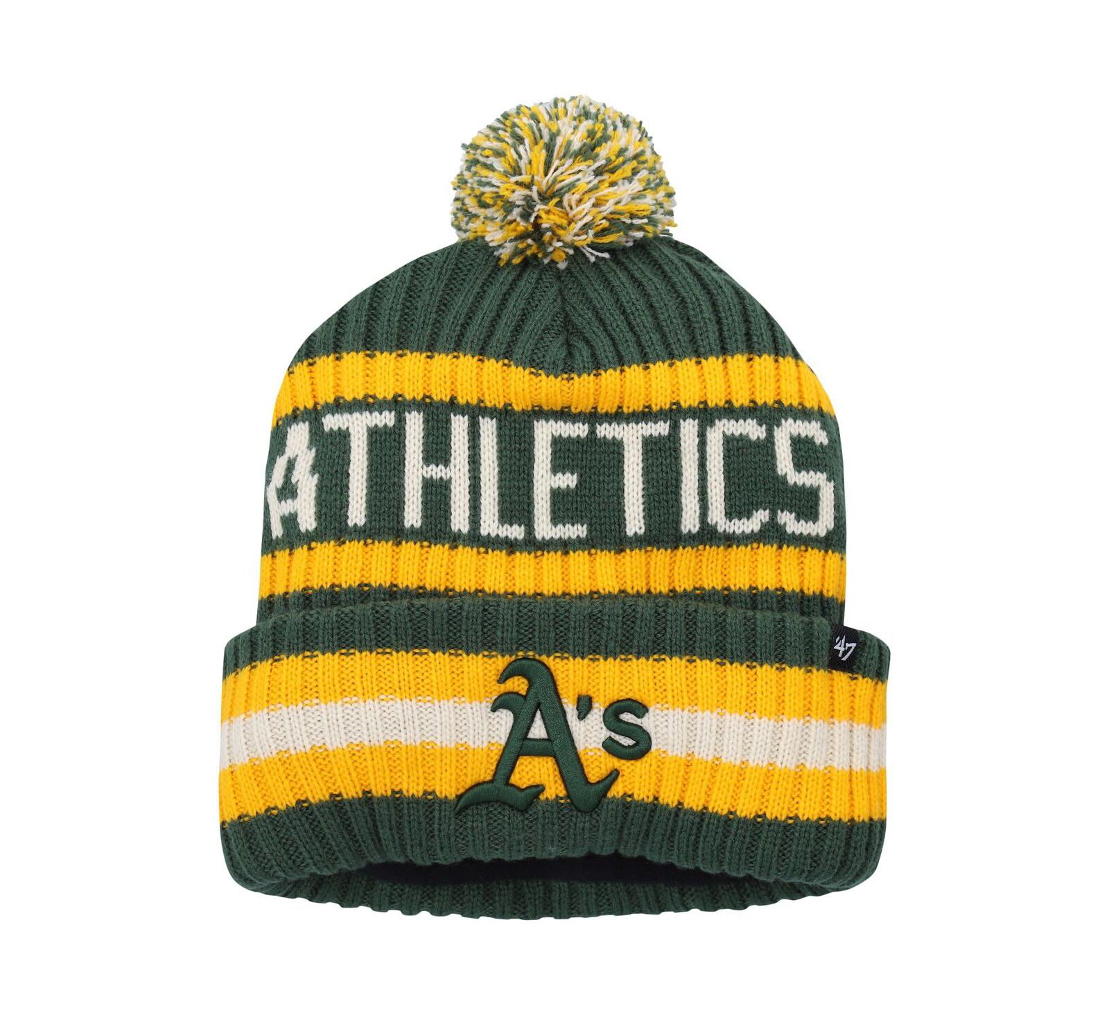 Men's '47 Brand Green Oakland Athletics Bering Cuffed Knit Hat with Pom