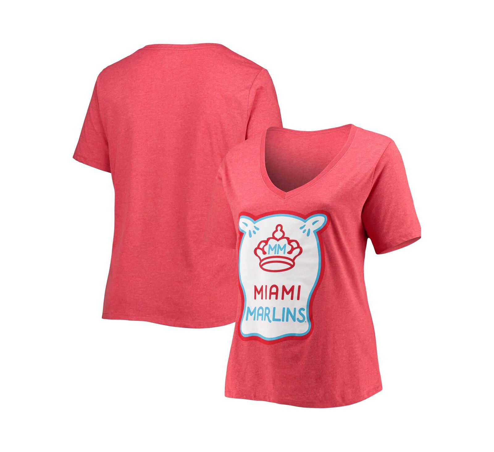 Женская футболка New Era Heathered Red Miami Marlins City Connect Plus Size V-Neck