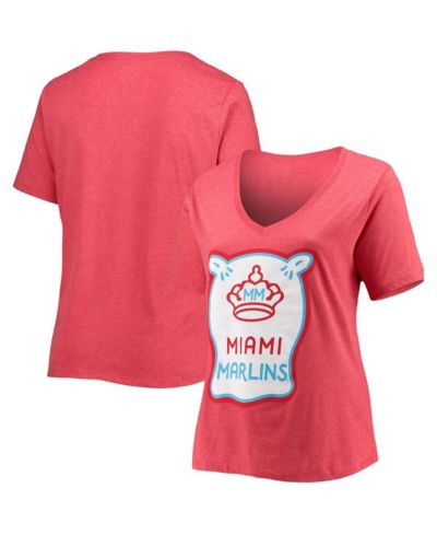 Женская футболка New Era Heathered Red Miami Marlins City Connect Plus Size V-Neck