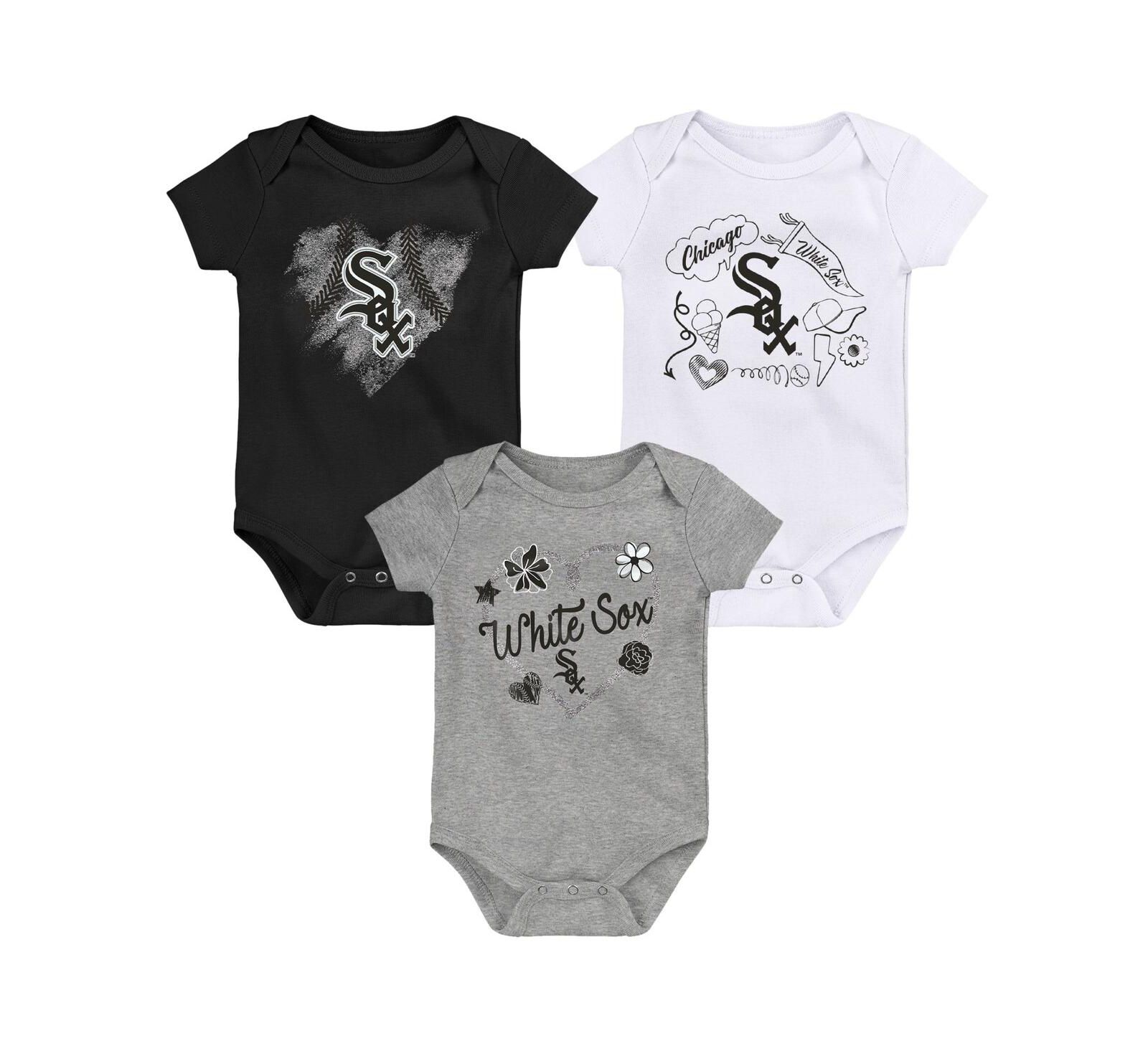 Детский комплект боди 3 шт. Chicago White Sox Black, White, Heathered Gray