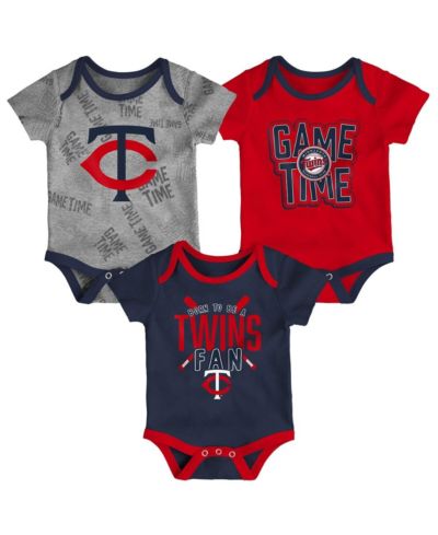 Newborn and Infant Boys and Girls Minnesota Twins Navy, Red, Heathered Gray Game Time Three-Piece Bodysuit Set