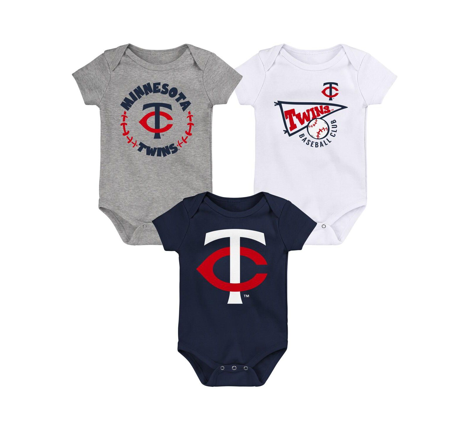 Набор боди для младенцев Outerstuff Minnesota Twins Biggest Little Fan 3-Pack Navy/White/Heather Gray