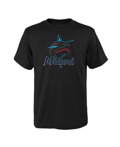 Big Boys and Girls Black Miami Marlins Logo Primary Team T-shirt