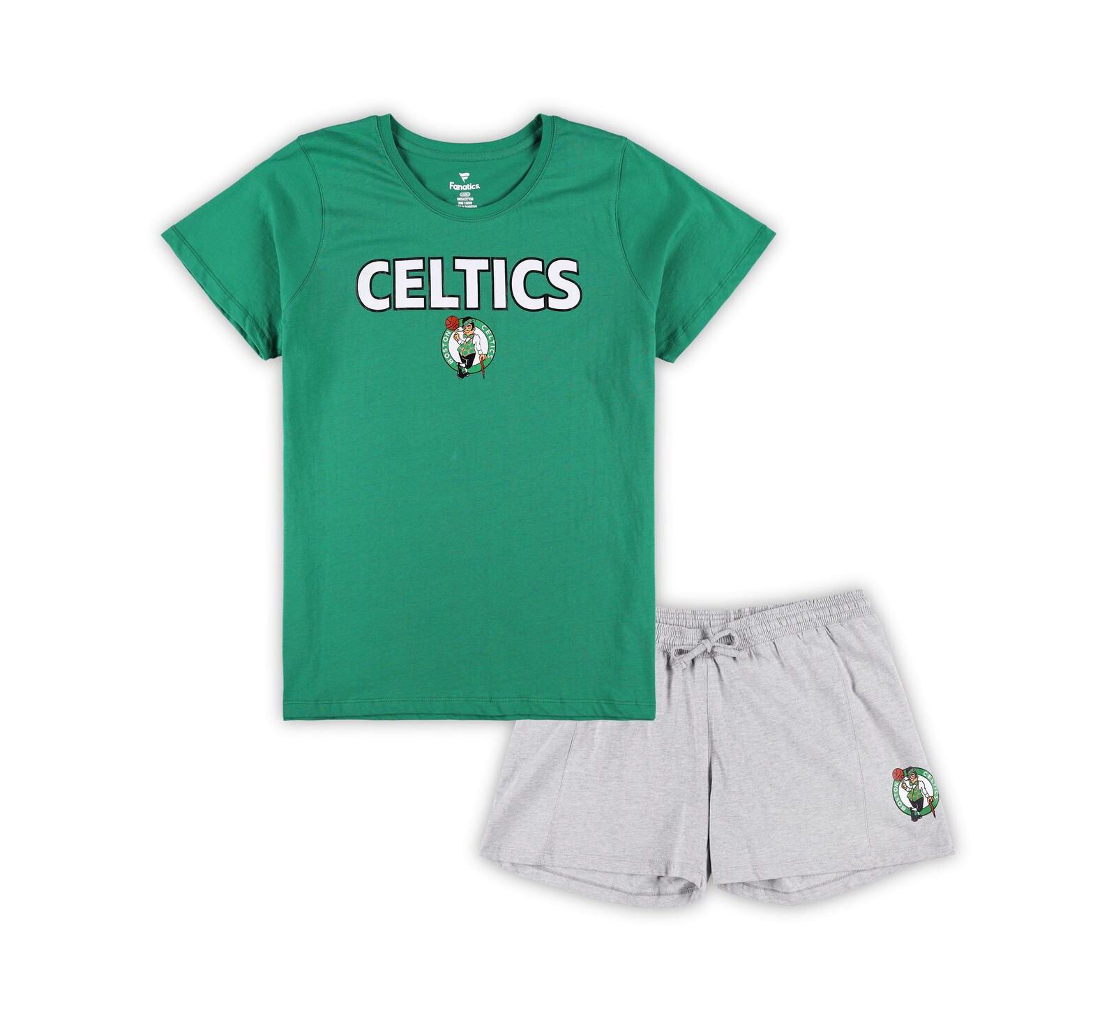 Fanatics комплект из футболки и шорт Boston Celtics, Plus Size, Kelly Green и Heather Gray