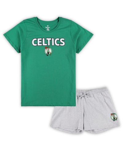 Fanatics комплект из футболки и шорт Boston Celtics, Plus Size, Kelly Green и Heather Gray