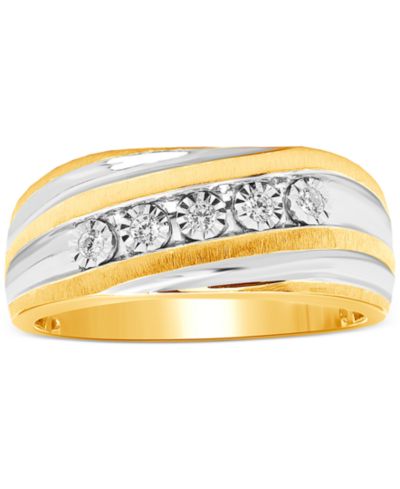 Мужское кольцо Macy's Diamond Two-Tone Swirl в Sterling Silver & 18k Gold-Plate