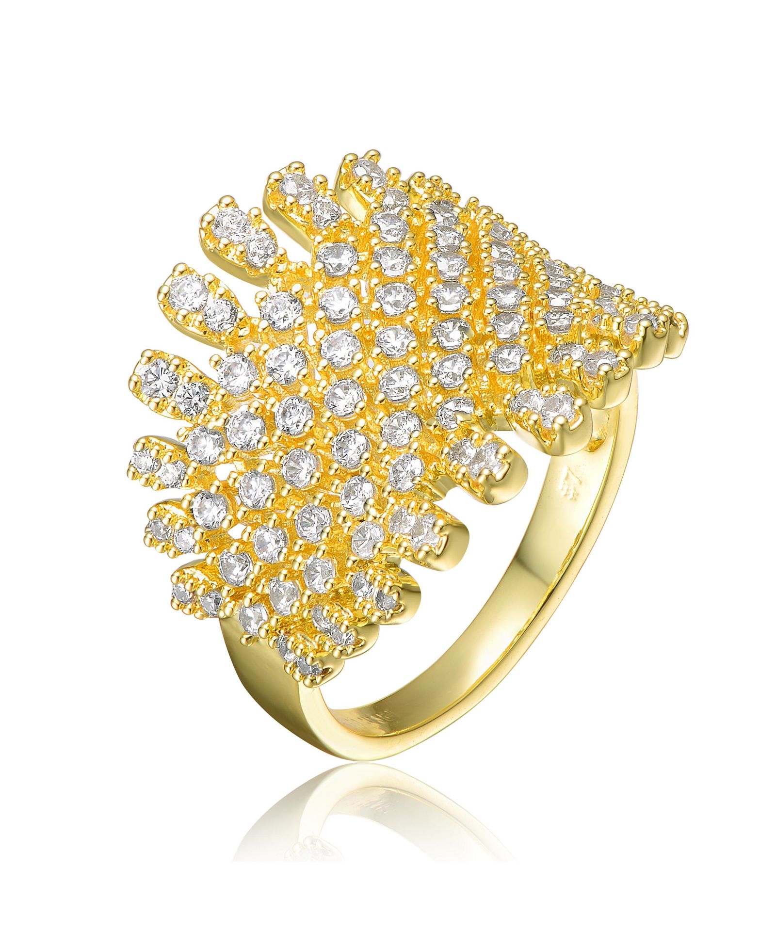 Rachel Glauber Dazzling 14K Gold Plated CZ Cluster Dome Coral Shape Ring