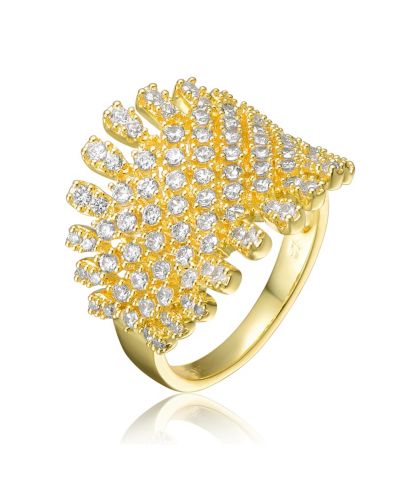 Rachel Glauber Dazzling 14K Gold Plated CZ Cluster Dome Coral Shape Ring
