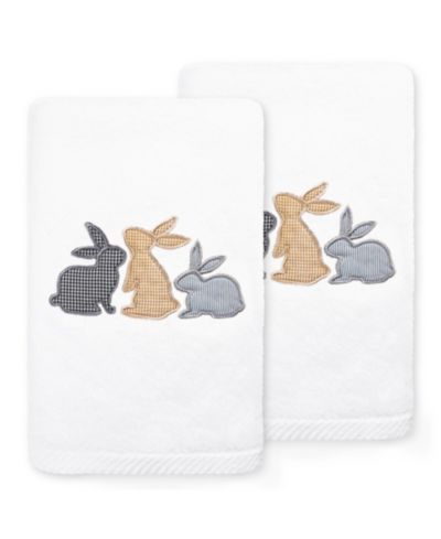 Linum Home Bunny Row Embroidered Luxury 100% Turkish Cotton Hand Towel Set, 30" x 16"