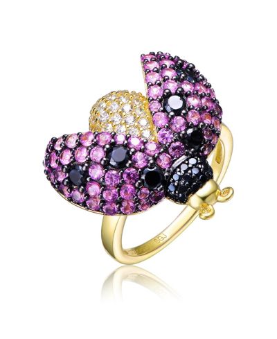 Кольцо с многоцветными фианитами Cubic Zirconia, 14K Gold и черным напылением
