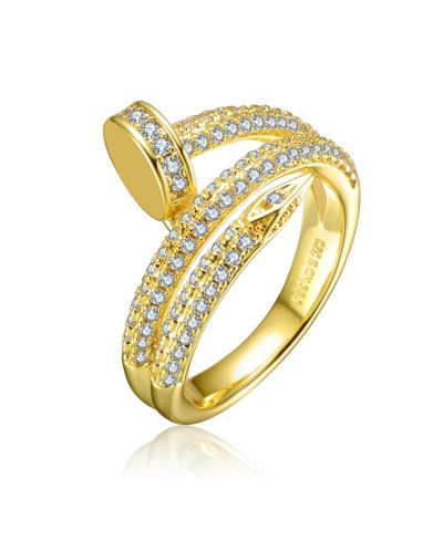 Rachel Glauber Women's 14k Gold Plated Clear Cubic Zirconia Bypass Ring