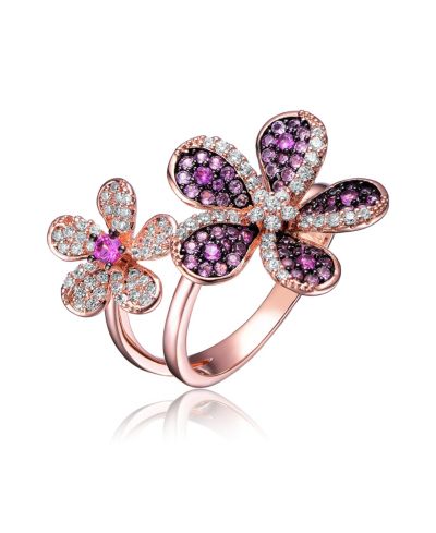Кольцо Rachel Glauber Unique 18K Rose Gold & Black Plated CZ Floral Bloom
