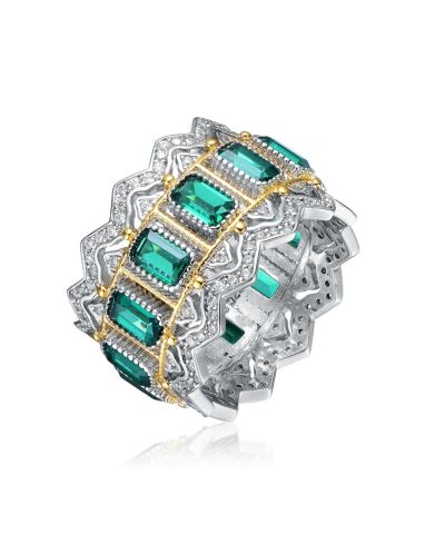 Rachel Glauber Dazzling Two-Tone Plated CZ Unique Wide Band Ring