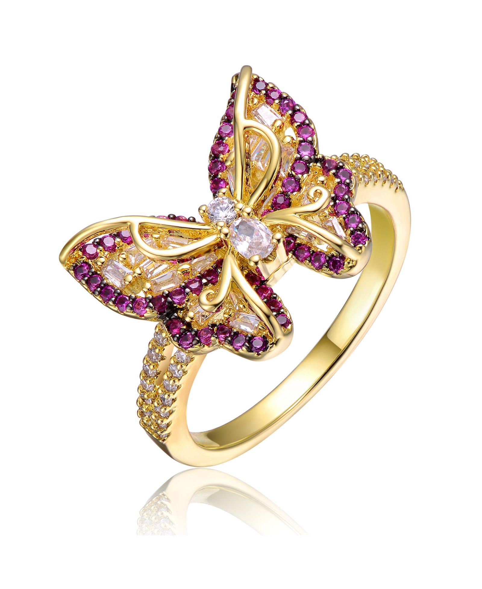 Rachel Glauber Unique Кольцо Butterfly Chic Split Top с напылением 14K Gold Plated CZ