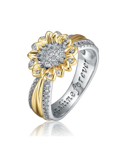 Кольцо Rachel Glauber Unique Two-Tone Plated Radiant Pave CZ Floral Band