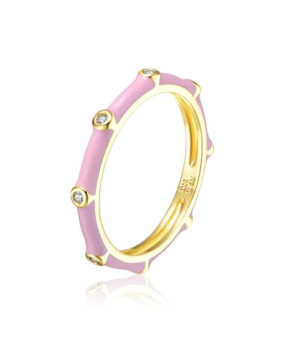 GiGiGirl Dainty 14k Gold Plated CZ and Enamel Bamboo Elegant Slim Band Ring