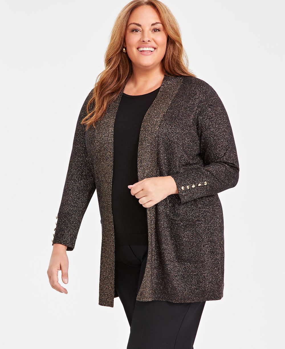 JM Collection Plus Size Metallic Open-Front Cardigan, Macy's Exclusive