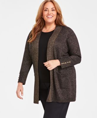 JM Collection Plus Size Metallic Open-Front Cardigan, Macy's Exclusive