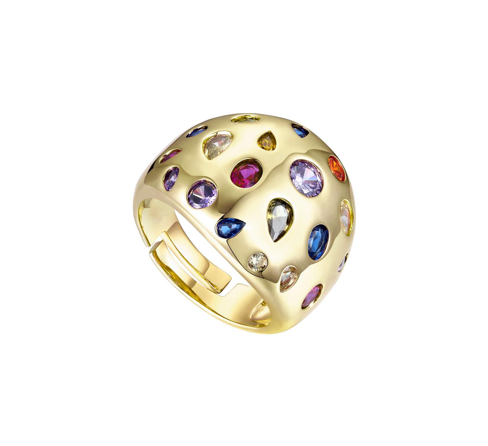 Rachel Glauber Modern 14K Gold Plated Rainbow Cubic Zirconia Dome Ring
