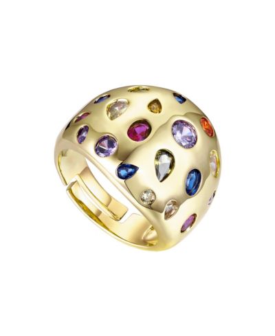 Rachel Glauber Modern 14K Gold Plated Rainbow Cubic Zirconia Dome Ring