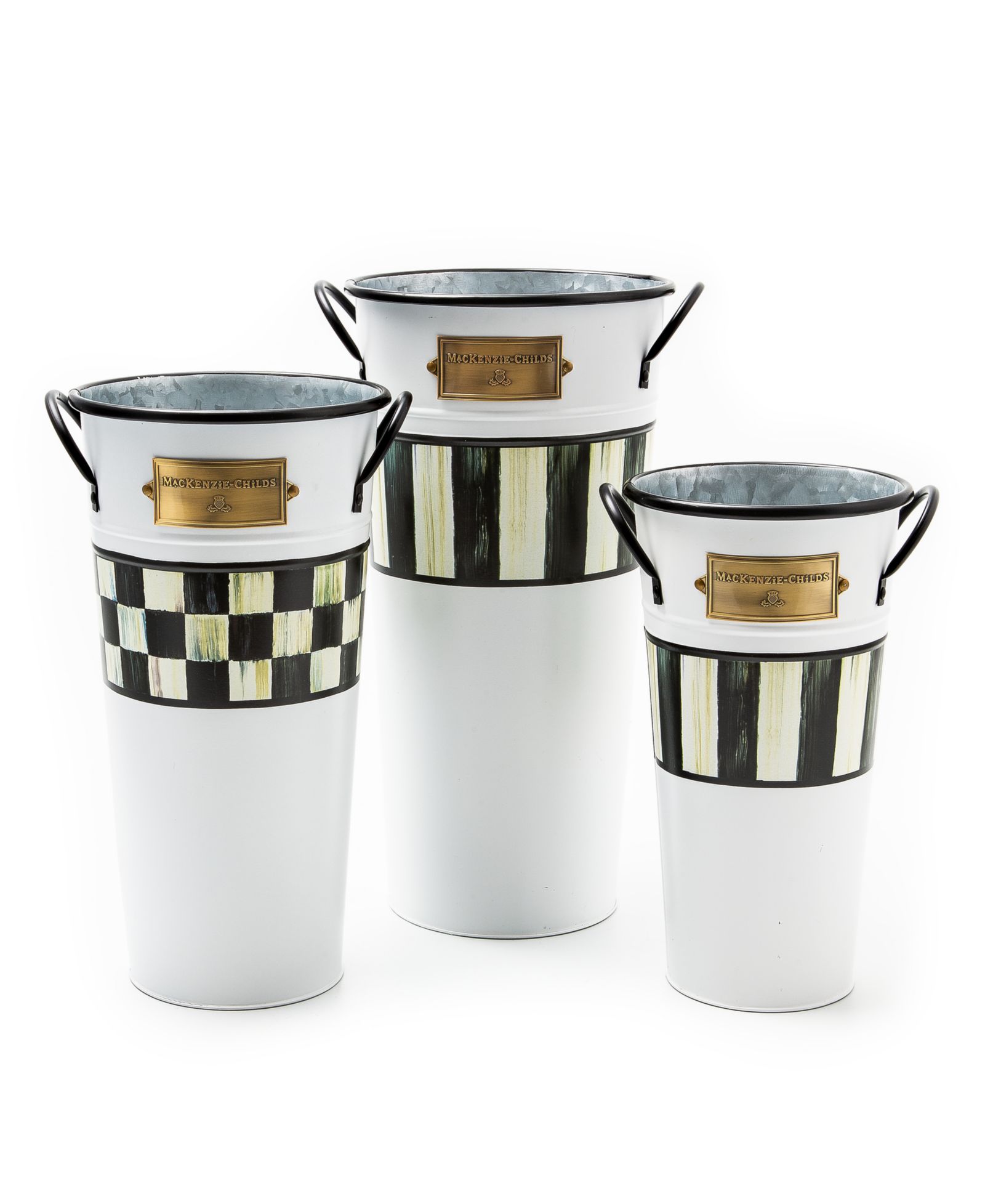 Mackenzie-Childs Spectator Galvanized Flower Buckets, Set of 3