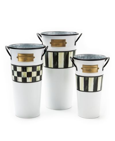 Mackenzie-Childs Spectator Galvanized Flower Buckets, Set of 3