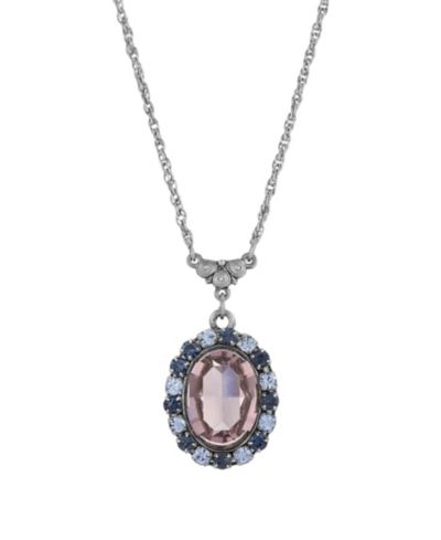 2028 Crystal Purple Blue Oval Pendant Necklace