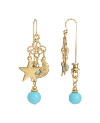 2028 Faux Turquoise Star and Moon Front Back Earrings