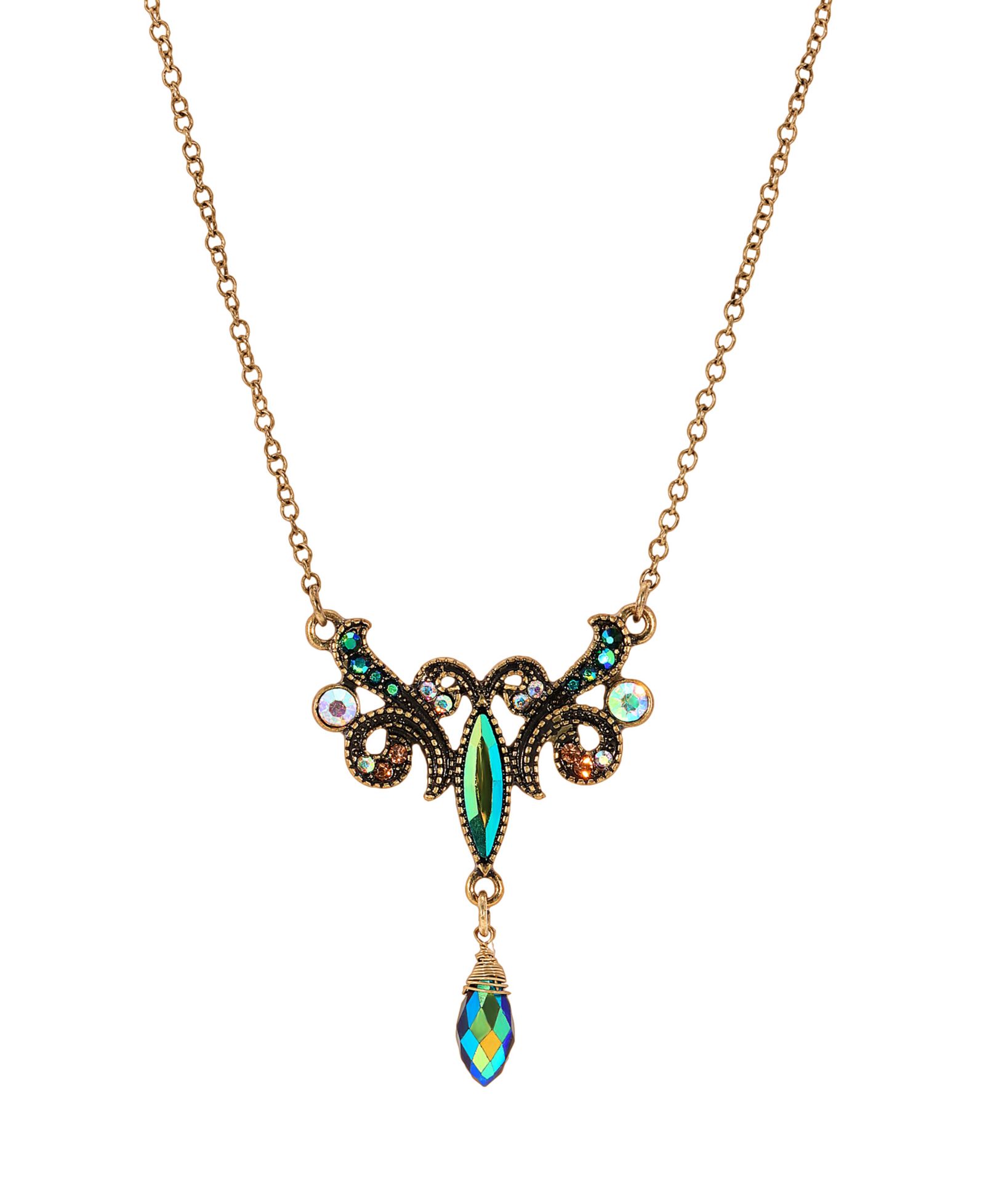2028 Glass Multi AB Bead Pendant Necklace