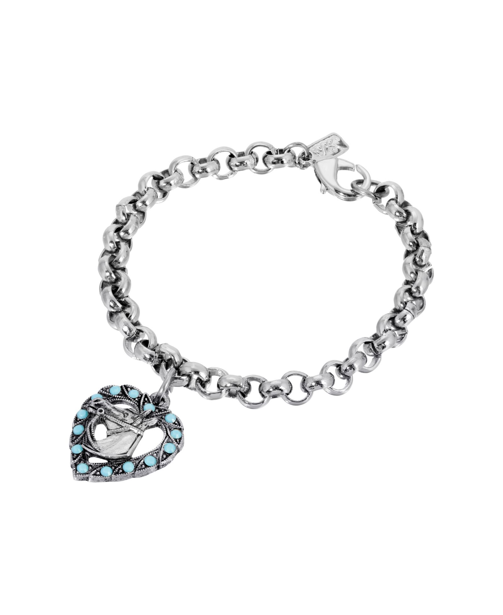2028 Браслет в форме сердца с головой лошади Crystal Turquoise