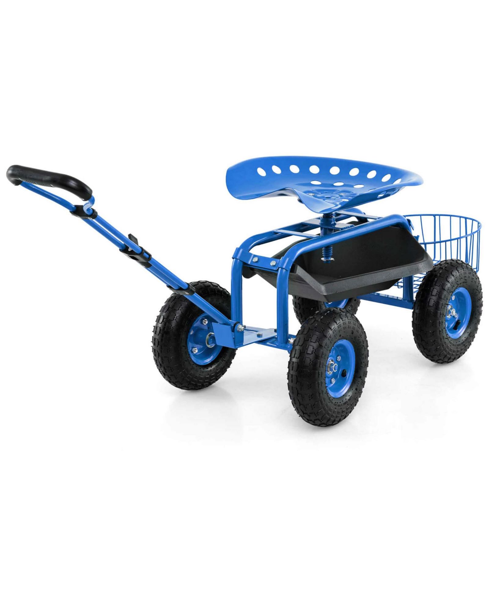 Garden Cart Patio Wagon Roll Work Seat with Tray Basket Extendable
