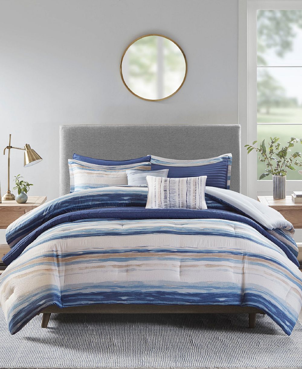 Madison Park Marina Printed Seersucker 8-Pc. Comforter and Coverlet Set, King/California King