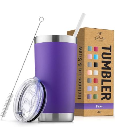 20oz Stainless Steel Tumbler w/ Lid & Straw, Insulated Travel Mug