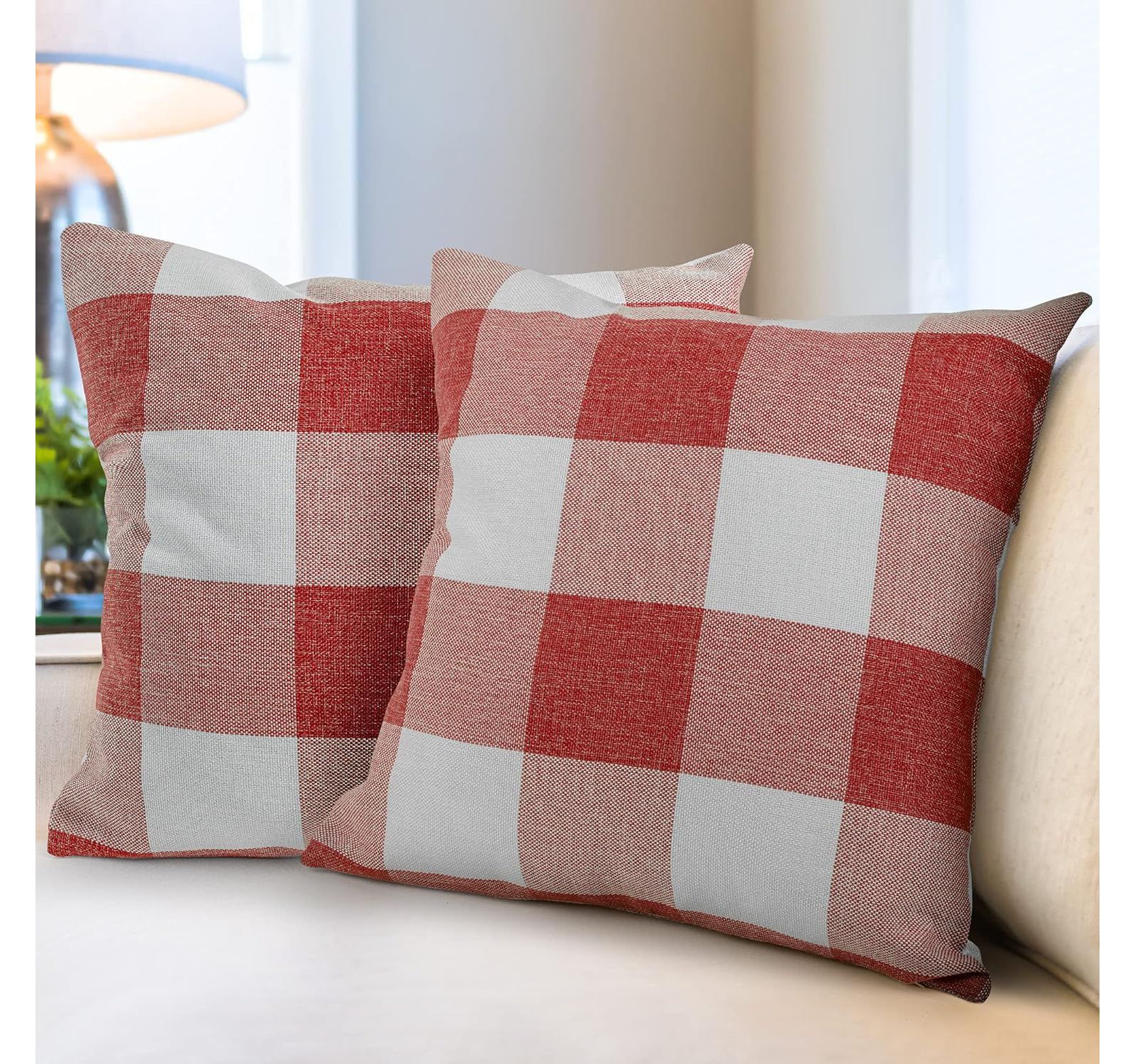 Zulay Kitchen 2 Pack Buffalo Plaid Throw Pillow Outdoor & Indoor Covers 18x18 inches