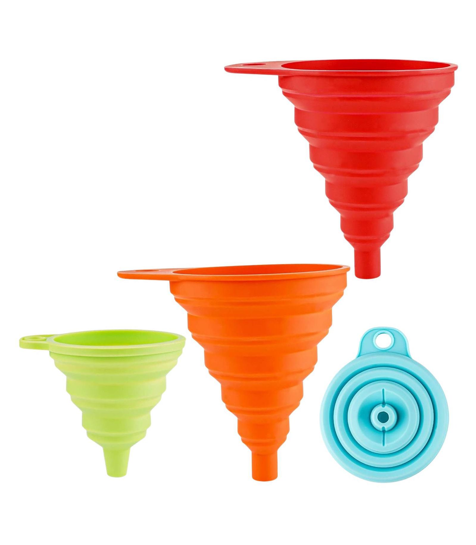 Silicone Space Saving Collapsible Funnel Set with Narrow Mouth