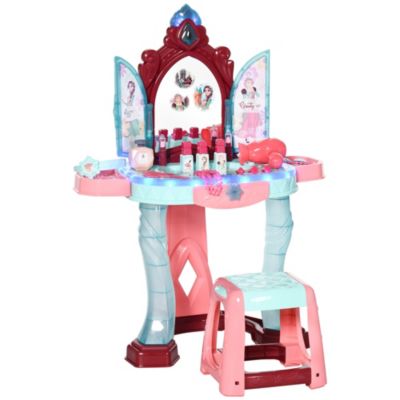 Qaba Kids Vanity Table and Stool for 3-Year-Olds,