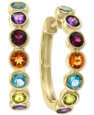 EFFY® Multi-Gemstone Small Hoop Earrings (1-3/4 ct. t.w.) in 14k Gold-Plated Sterling Silver, 0.83"