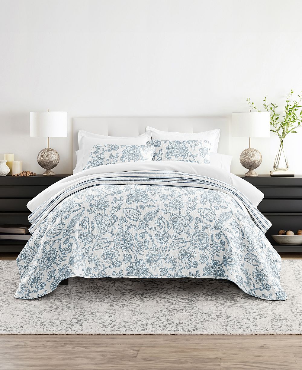 ienjoy Home Jacobean and Stripe Reversible 3-Pc. Lightweight Quilt Set, Full/Queen