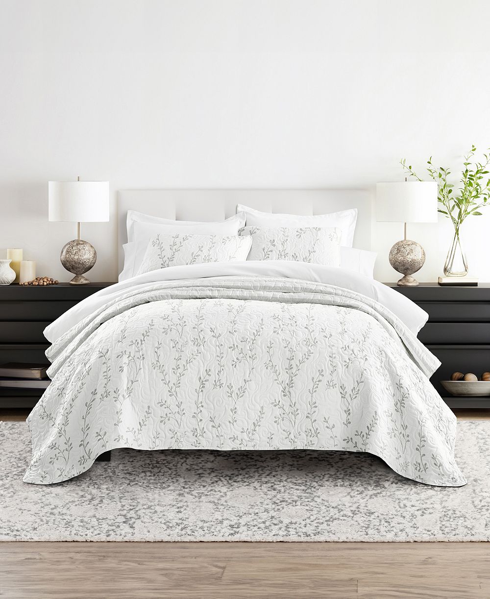 ienjoy Home Sprouting Vines Stripe Reversible 2-Pc. Lightweight Quilt Set, Twin/Twin XL