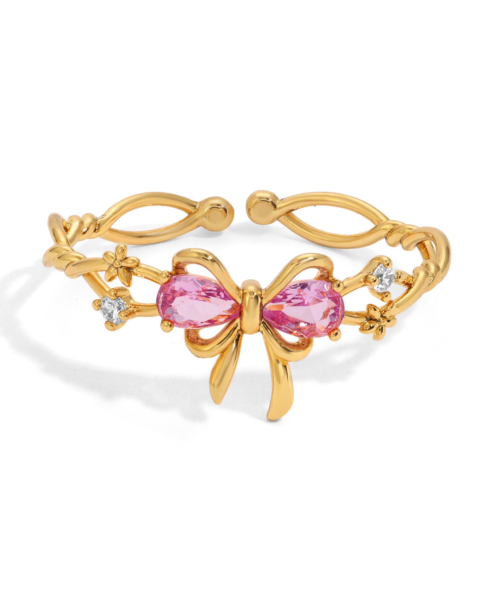 Girls Crew Pink Faux Cubic Zirconia Pretty in Pink Bow Ring