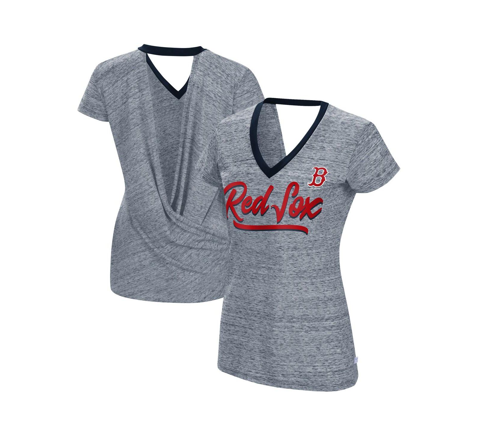Женская футболка Touch Gray Boston Red Sox Halftime Back Wrap V-Neck