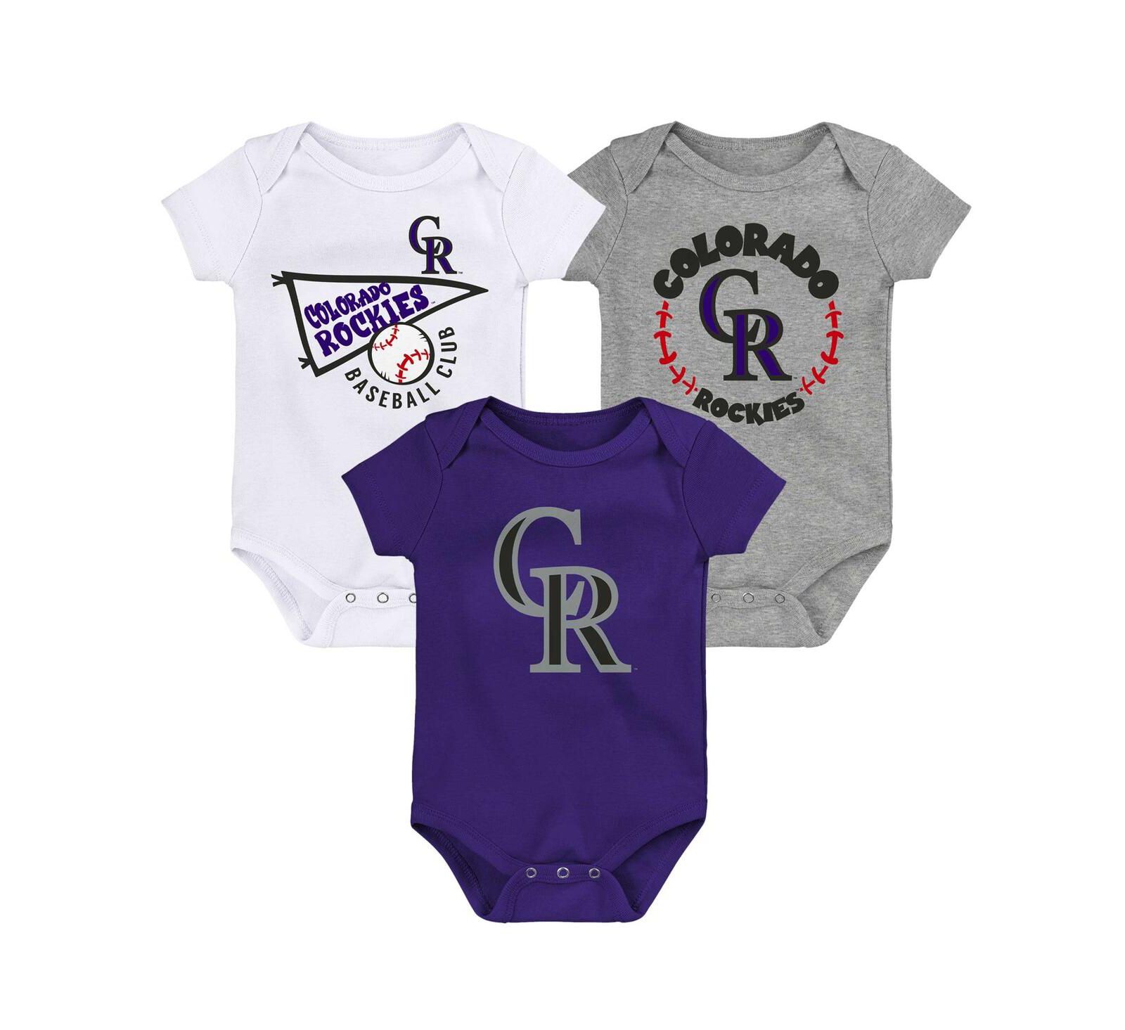 Набор боди 3 шт. для новорожденных мальчиков и девочек Colorado Rockies Biggest Little Fan, фиолетовый, белый, серый меланж