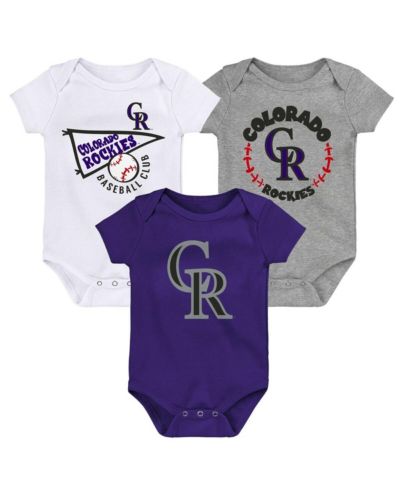 Baby Boys and Girls Purple, White, Heather Gray Colorado Rockies Biggest Little Fan 3-Pack Bodysuit Set