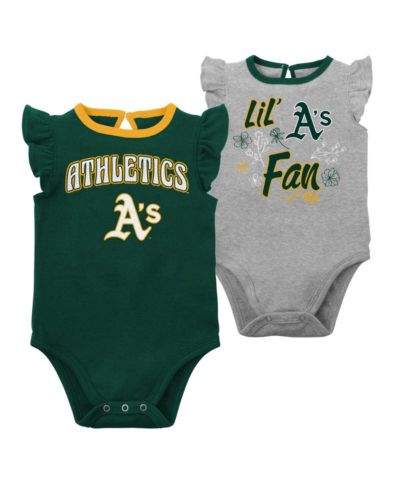 Newborn and Infant Boys and Girls Green, Heather Gray Oakland Athletics Little Fan Two-Pack Bodysuit Set