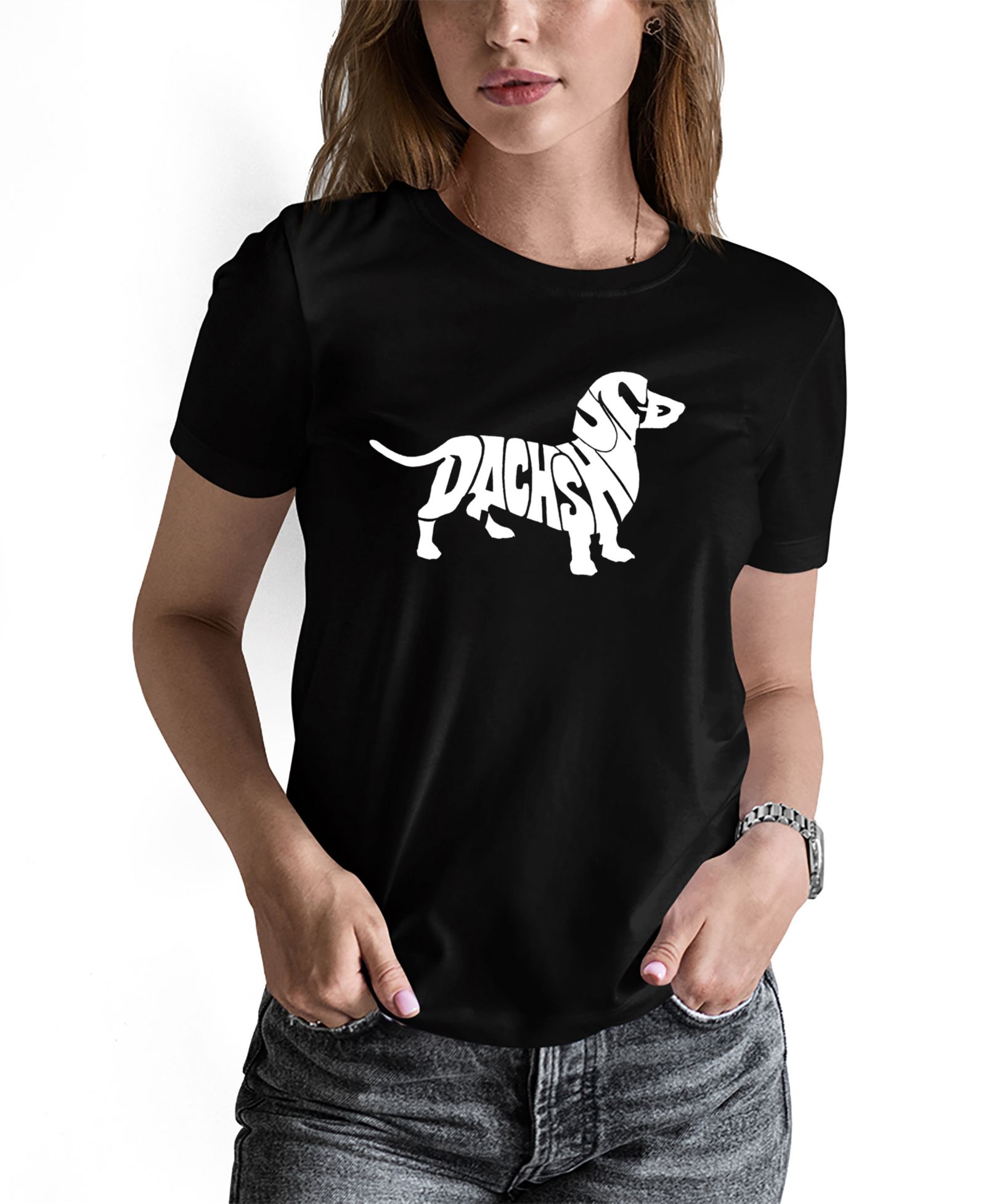 Женская футболка LA Pop Art Word Art Dachshund с коротким рукавом
