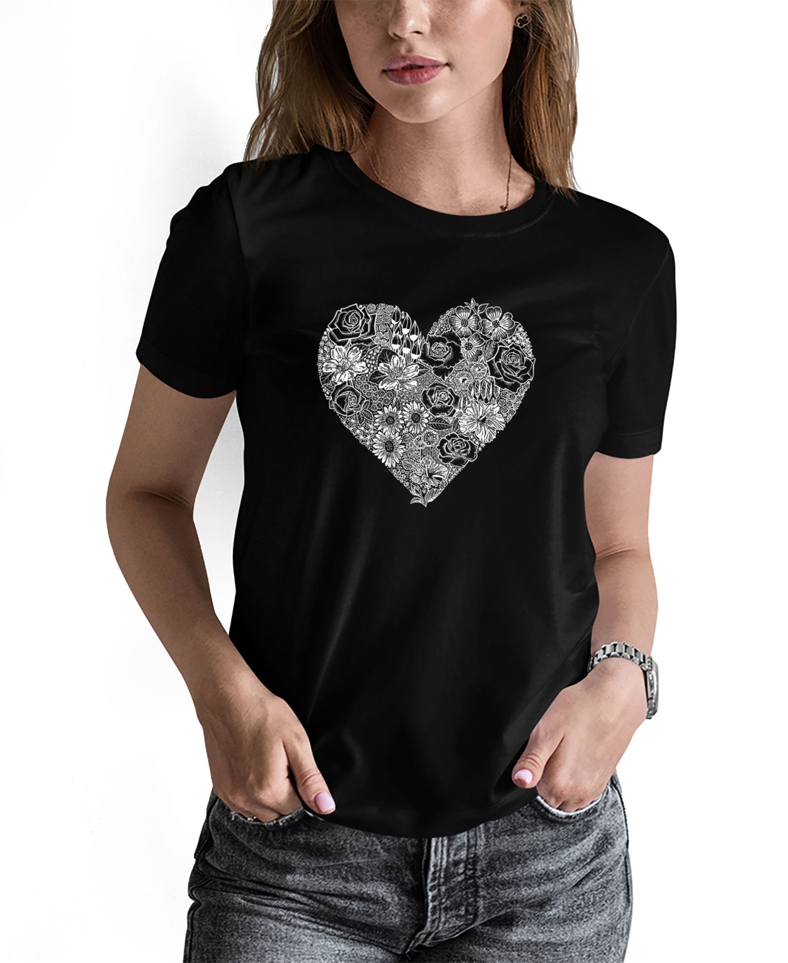 Женская футболка LA Pop Art Word Art Heart Flowers Short Sleeve