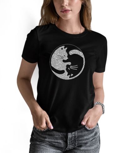 LA Pop Art Women's Word Art Yin Yang Cat Short Sleeve T-shirt