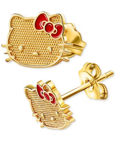 Macy's Серьги-гвоздики Hello Kitty с красной эмалью в 10k Gold