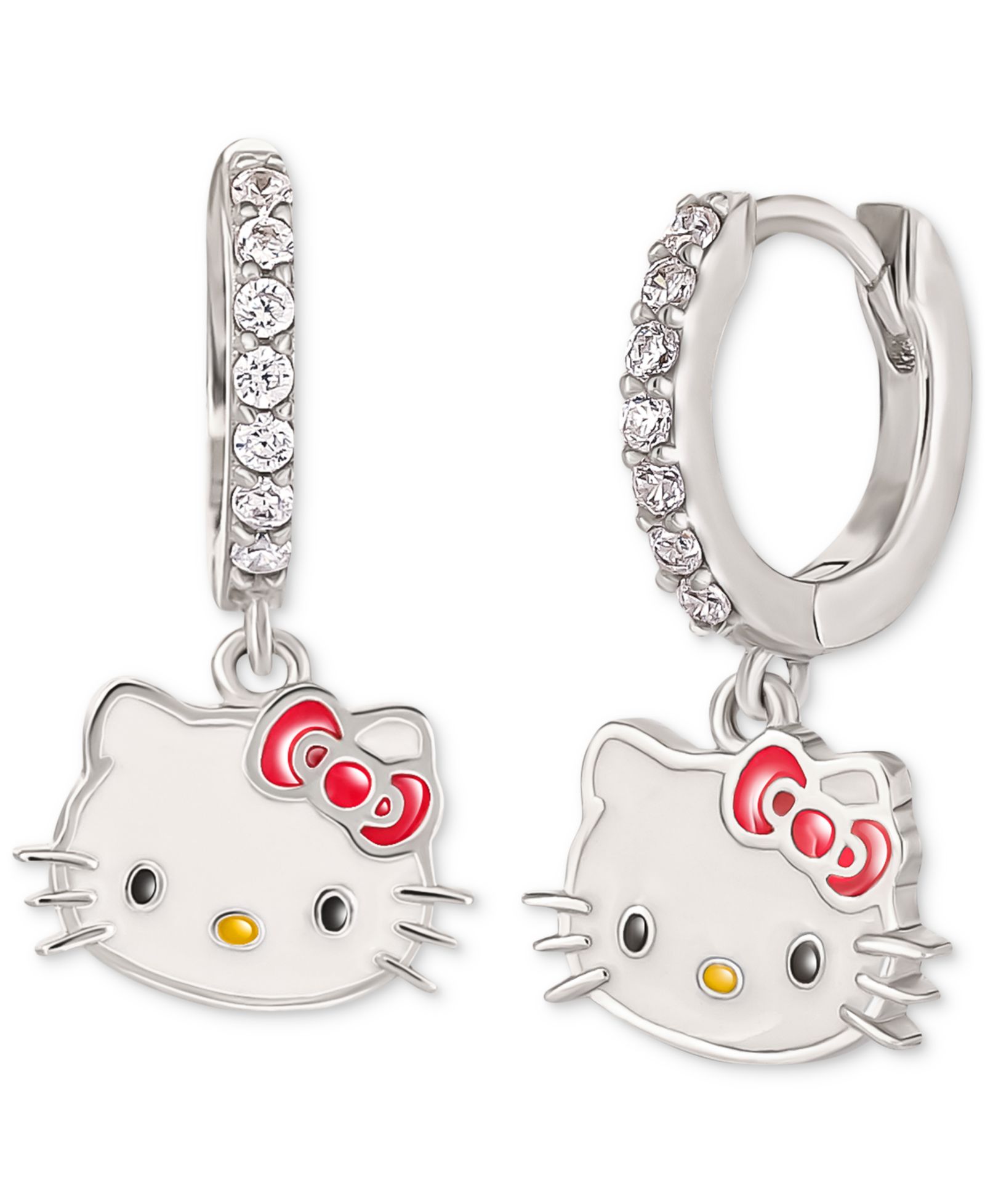 Серьги-кольца Hello Kitty с кубическим цирконием и эмалью из стерлингового серебра
